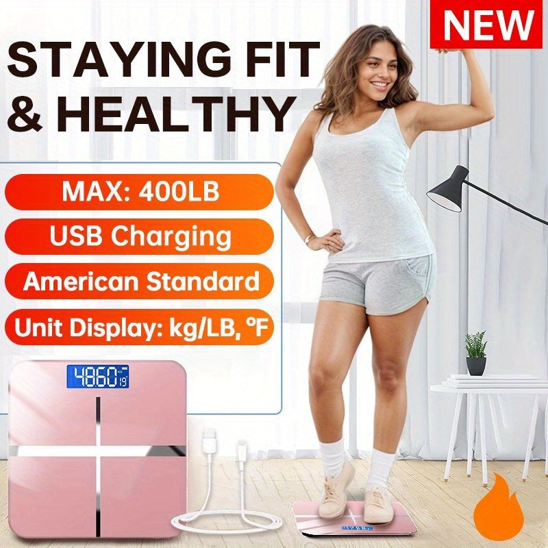 Upgraded Design, Enlarged Surface, 400 LB High-strength & High-precision Electronic Weight Scale, Smart Digital Bathroom Scale, Unlimited User, Automatic Recognition, HD LCD Display & Temperature Display, LB\u002FKG Multi-function Body Weighing Machine