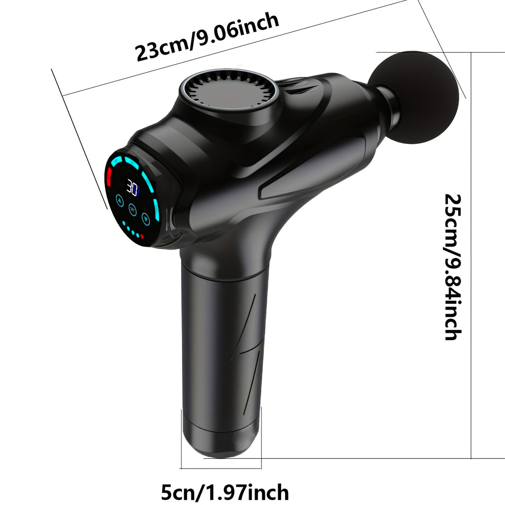 SORUDEL Deep Tissue Massage Gun, a Handheld Electric Muscle Massager, Rechargeable Fascia Gun, Equipped with 10 Professional-Grade Massage Heads, 30 Levels of Adjustable Intensity, High-Definition Touch LCD Screen, Pressure Sensing, And USB Fast Charging.