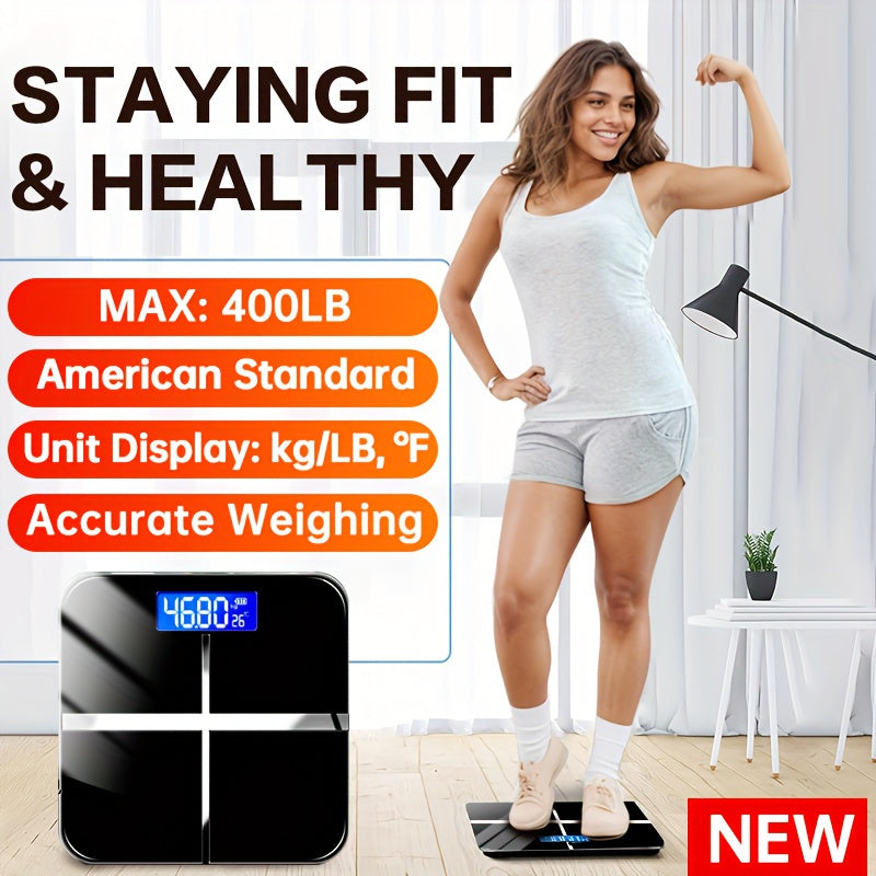 Upgraded Design, Enlarged Surface, 400 LB High-strength & High-precision Electronic Weight Scale, Smart Digital Bathroom Scale, Unlimited User, Automatic Recognition, HD LCD Display & Temperature Display, LB\u002FKG Multi-function Body Weighing Machine