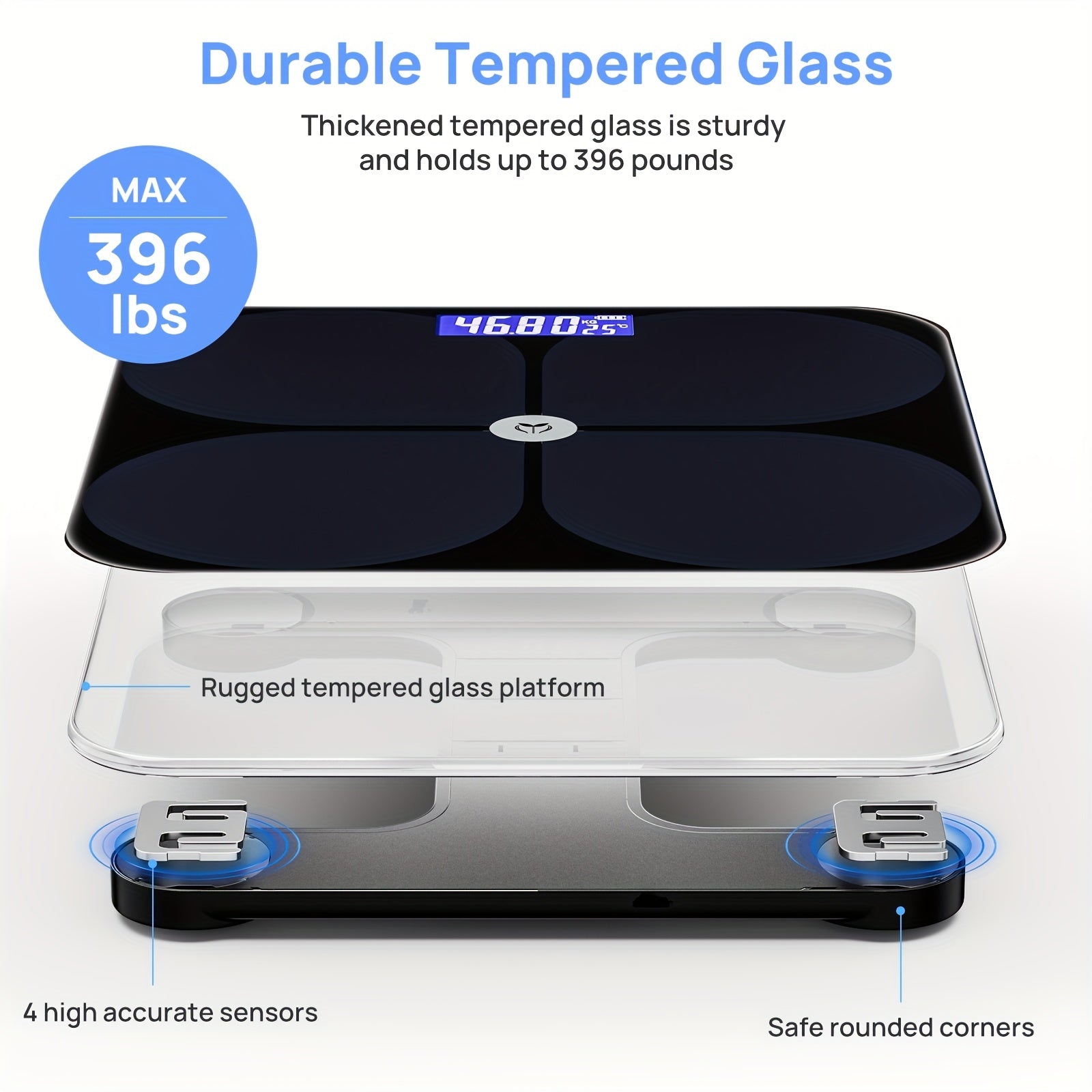 Smart Electronic Weight Scale Smart Electronic Weight Scale with LCD Display, Temperature Display, Maximum Weighing: 400 lbs (180 kg), Battery Powered, Flexible Switch lb\u002Fkg
