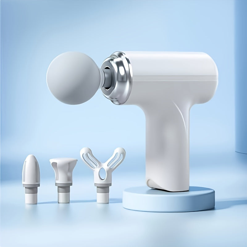 Small Portable Rechargeable Handheld Massage Gun, High Intensity Vibration and Knocking to Relax Deep Muscles, with 4 Massage Heads, Multi-speed Adjustable, Suitable for Men and Women, for Whole Body