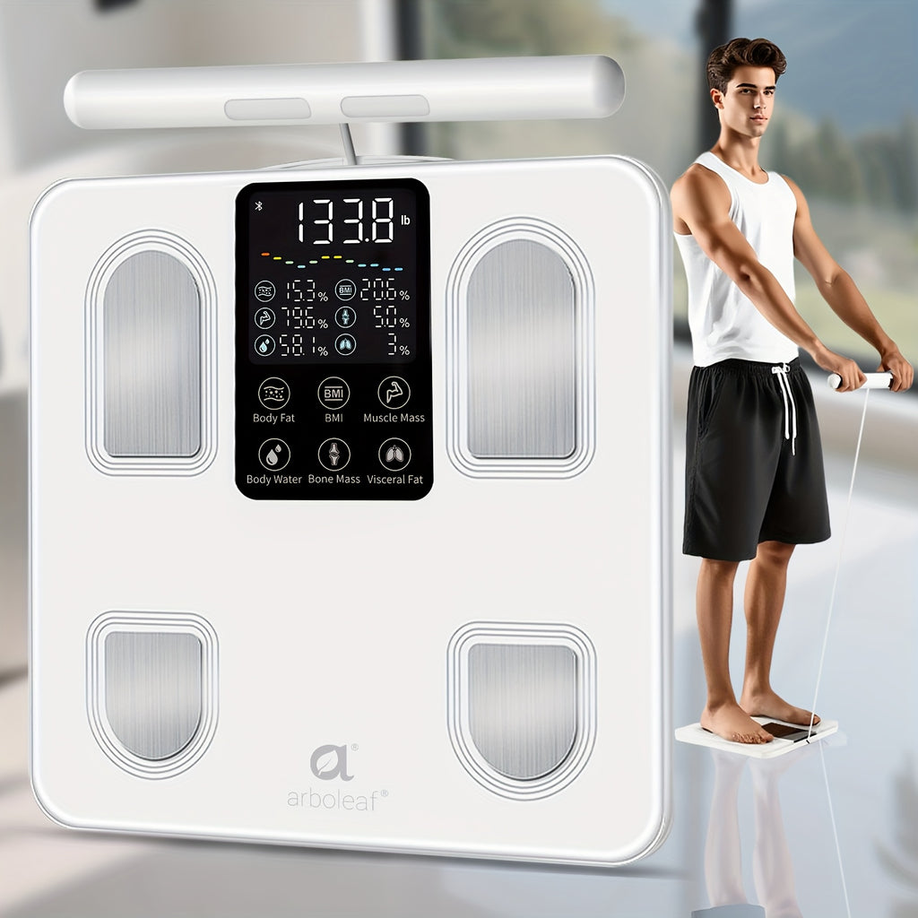 Arboleaf Smart Body Fat Scale With Sensory Handle-8-Electrode High Precision Body Composition Monitor With 26 Metrics, Large LED Display, BMI, Muscle & Fat Measurement, Compatible For Apple Health And Android Health, Suitable For Gym And Home Use
