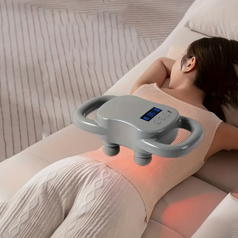 This Handheld Deep Tissue Massager Features a Four-Head Massage Gun with an Ergonomic Design, USB Power Supply, And ABS Material. It Has Adjustable Speeds And Is Suitable for Relaxing Various Body Parts Including The Feet, Legs, Waist, Back, And Neck.