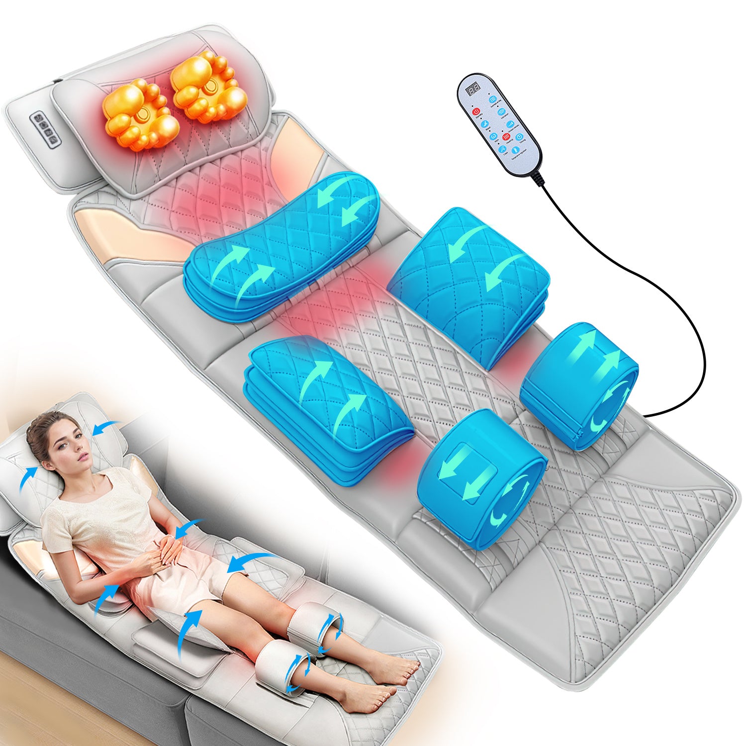 Multi-functional airbag massage cushion, supports airbag traction stretching and massage function, portable full body massager for home\u002Foffice use, suitable for the elderly, sedentary people and athletes
