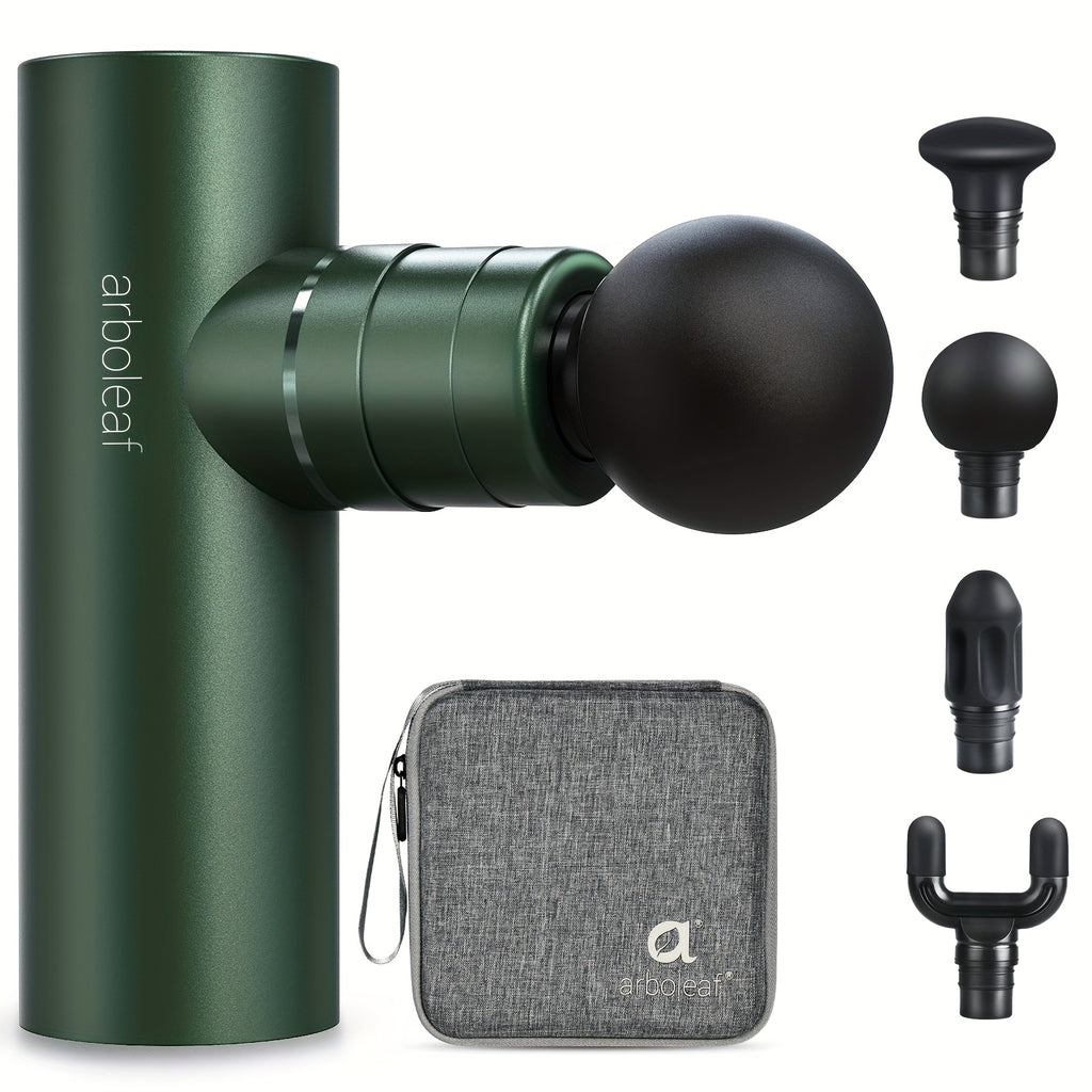 Compact Massage Gun Compact 5-Speed (3200 RPM) Metallic Green Massage Gun | 4 Attachments, 5.4'' Pocket-Sized for On-the-Go Muscle Relaxation, Percussion for Pre\u002FPost Workout, Includes Travel Case - Ideal Gift for Dad\u002FMom, Christmas & Birthdays