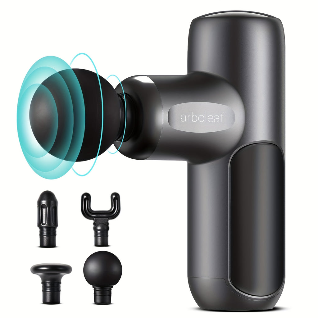 Arboleaf Mini Massage Gun: Deep Tissue Percussion Muscle Massager with 5 Speed Levels & Multi-Function Heads, Portable & Quiet – Perfect Holiday Gift for Shoulder, Neck, Waist, and Back