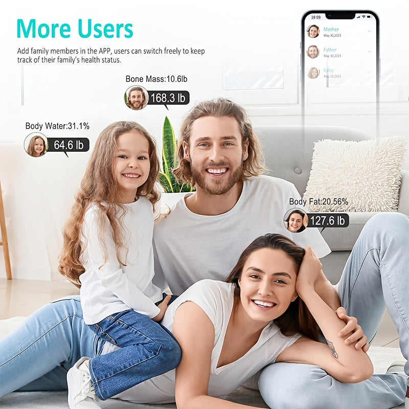 Smart Scale, BMI Weight Scale, Smart Digital LED Weight Scale, Wireless AAP Connection, No Battery, Home Gym Equipment, Digital Weight Scale, Wireless Home Device Synchronization for Home Bathroom