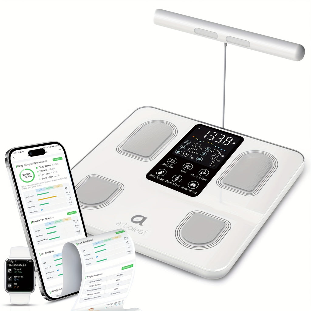 Arboleaf Smart Body Fat Scale With Sensory Handle-8-Electrode High Precision Body Composition Monitor With 26 Metrics, Large LED Display, BMI, Muscle & Fat Measurement, Compatible For Apple Health And Android Health, Suitable For Gym And Home Use