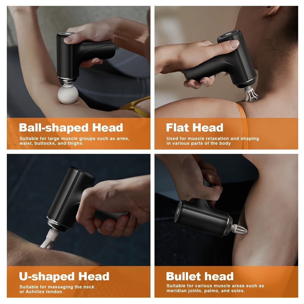 Small Portable Rechargeable Handheld Massage Gun, High Intensity Vibration and Knocking to Relax Deep Muscles, with 4 Massage Heads, Multi-speed Adjustable, Suitable for Men and Women, for Whole Body