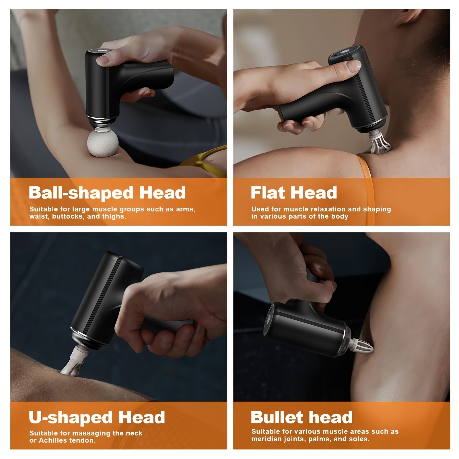 Small Portable Rechargeable Handheld Massage Gun, High Intensity Vibration and Knocking to Relax Deep Muscles, with 4 Massage Heads, Multi-speed Adjustable, Suitable for Men and Women, for Whole Body