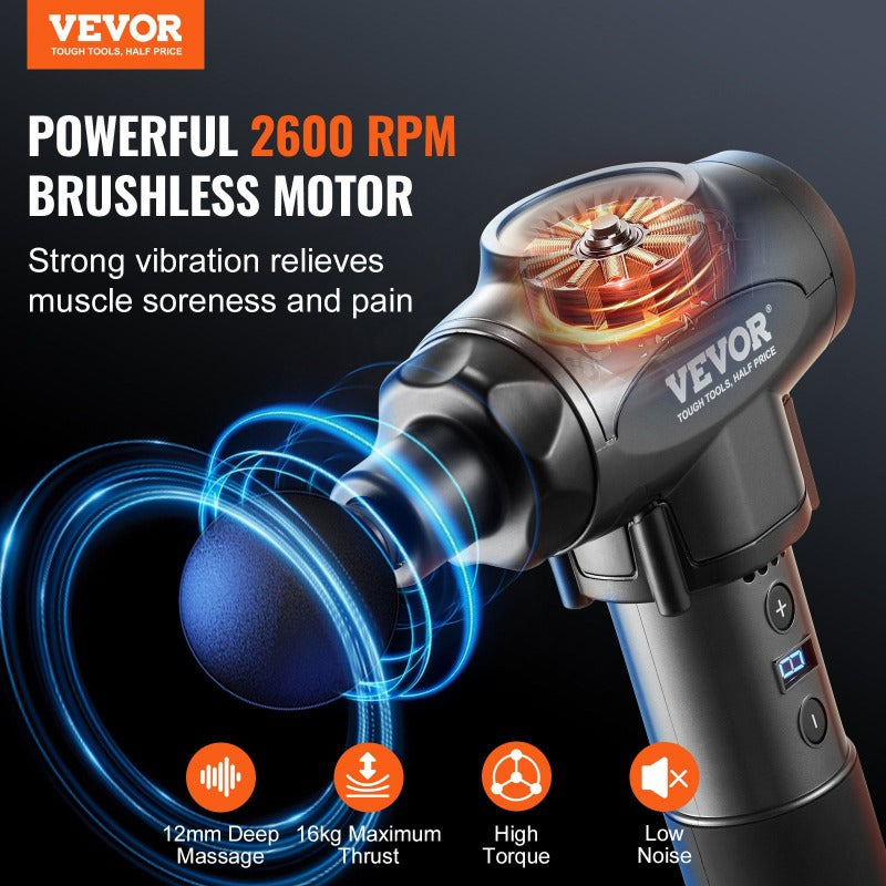 Massage Gun Deep Tissue with 9 Speed Levels and 6 Massage Heads 24V 2500mAh Batteries Percussion Muscle Massager for Athletes Handheld Electric Massage Gun for Pain Relief Muscle Relaxation