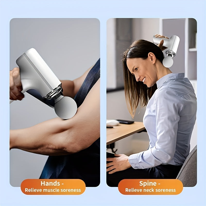 Small Portable Rechargeable Handheld Massage Gun, High Intensity Vibration and Knocking to Relax Deep Muscles, with 4 Massage Heads, Multi-speed Adjustable, Suitable for Men and Women, for Whole Body