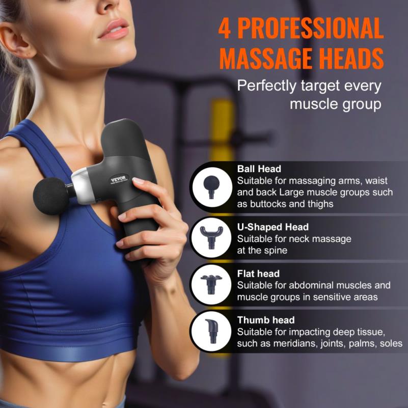 Deep Tissue Massage Gun for Athletes with 4 Settings and 4 Interchangeable Massage Heads Rechargeable Mini Percussion Massager for and Muscle Relaxation