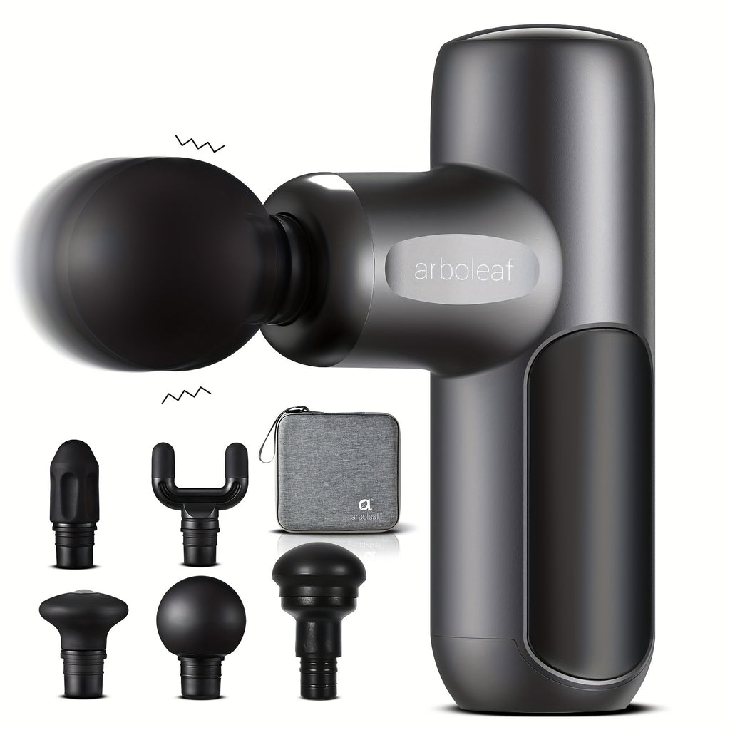 Arboleaf Mini Massage Gun: Deep Tissue Percussion Muscle Massager with 5 Speed Levels & Multi-Function Heads, Portable & Quiet – Perfect Holiday Gift for Shoulder, Neck, Waist, and Back
