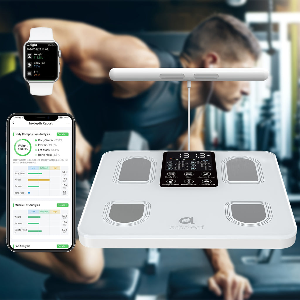 Arboleaf Smart Body Fat Scale With Sensory Handle-8-Electrode High Precision Body Composition Monitor With 26 Metrics, Large LED Display, BMI, Muscle & Fat Measurement, Compatible For Apple Health And Android Health, Suitable For Gym And Home Use