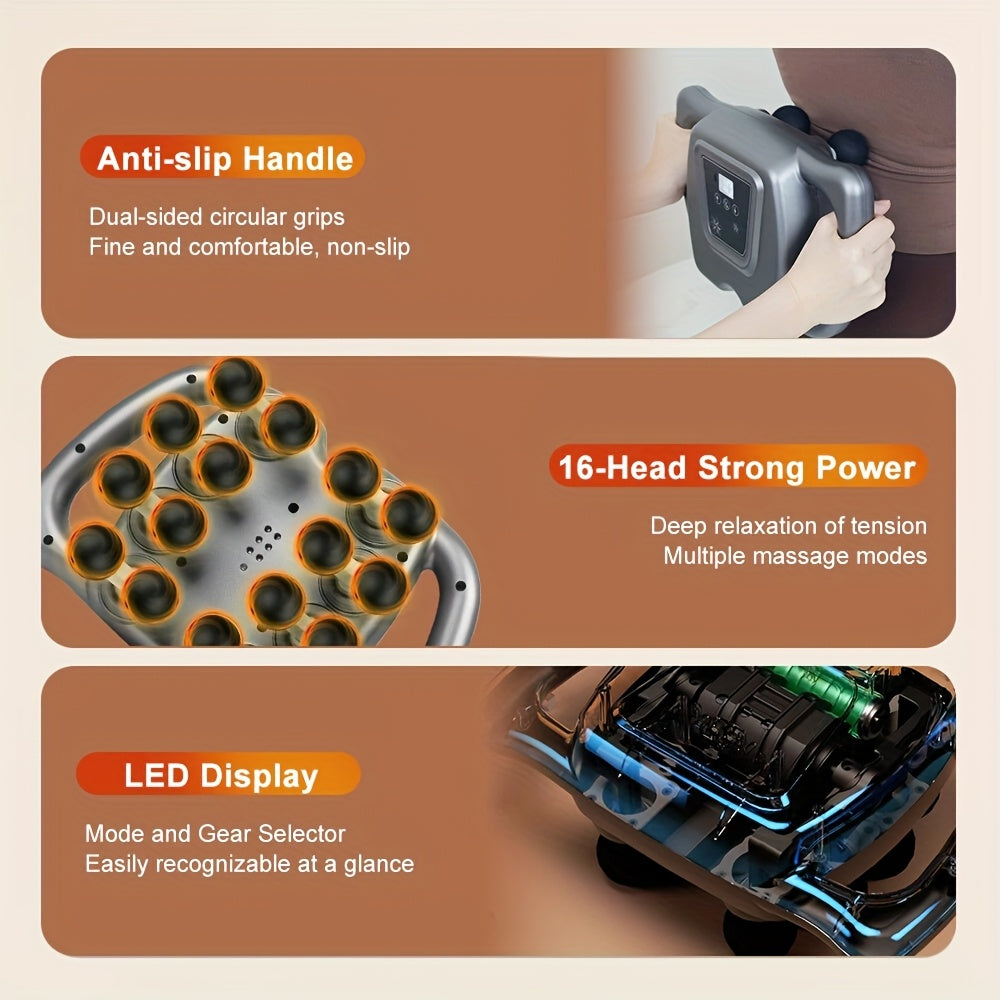 Deep Tissue Massage Gun Professional Deep Tissue Fascia Massage Gun | 16-Drive, 9 Modes X 99 Gears, High Frequency Massager for Neck, Shoulder, Waist, Legs, Back, Buttocks - Hands Free