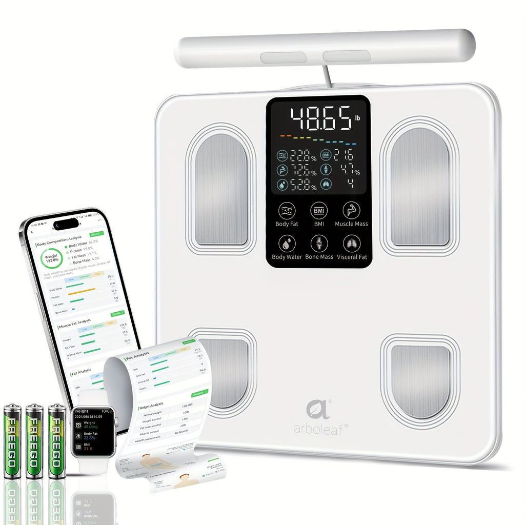 Arboleaf Smart Body Fat Scale With Sensory Handle-8-Electrode High Precision Body Composition Monitor With 26 Metrics, Large LED Display, BMI, Muscle & Fat Measurement, Compatible For Apple Health And Android Health, Suitable For Gym And Home Use