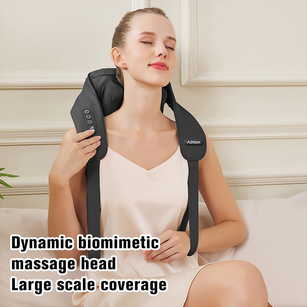 Upgraded Wireless Massager with 2000mAh Battery, Eight-Character Grasping and Kneading, Hot Compress, Silent Operation, Durable Thickened Faux Leather Case - Black