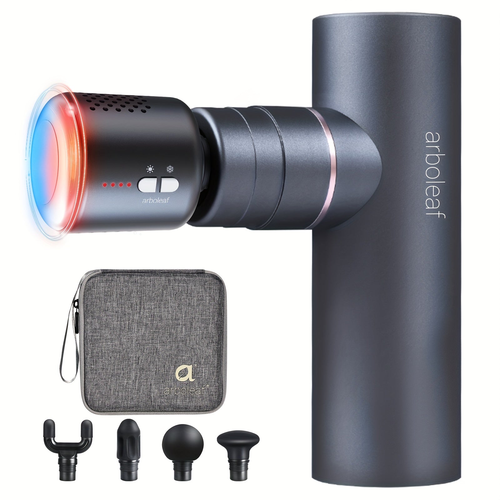 Arboleaf Hot & Cool Mini Massage Gun With Multiple Heads -Pro Percussion Massager Gun With Heating & Cooling Heads, 5 Speed Levels For Deep Tissue Massage For Full Body And Back Arm Massage Gifts For Both Men And Women Ideal For For Muscle Relaxation