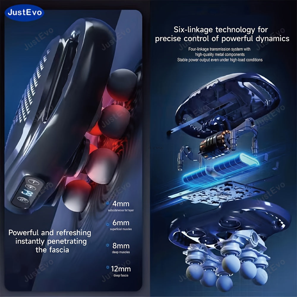 JustEvo Professional 6-Head Fascia Massage Gun, Multiple Modes, Various Intensity Levels, High-frequency Vibration, Muscle Relaxation, Full-body Massage, Suitable for Home, Office, And Gym Use.