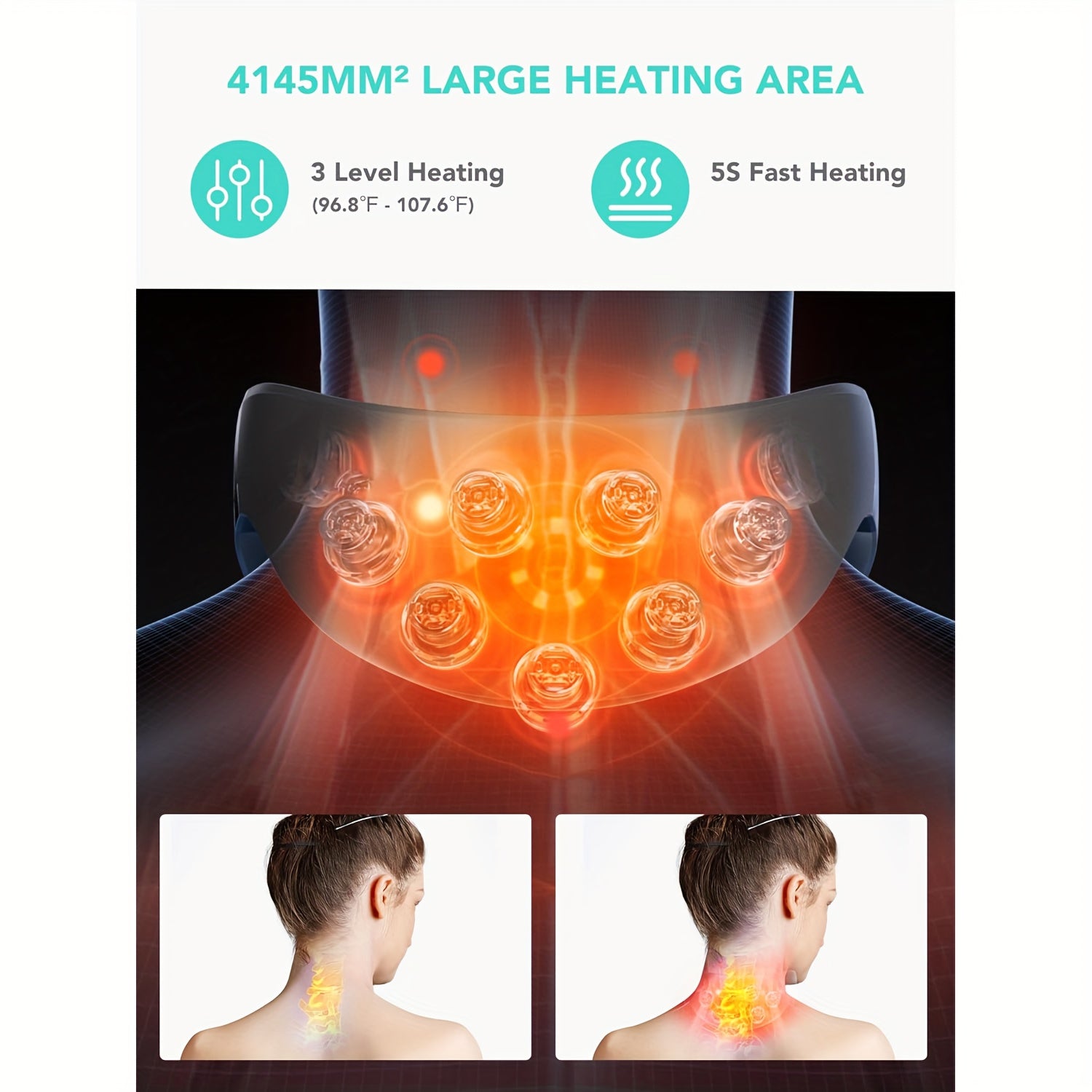 SKG Neck Massager with Heat Relax and Vibration, Portable Cordless Neck Massager, 9D Shiatsu Vibration and Deep Tissue Massage Shoulder Neck Massager, Electric Massager with 9 Tungsten Steel Massage Heads in Simulated Finger Shape, Suitable for