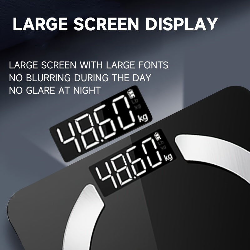 High-Precision Smart Bathroom Scale with HD Display, Capable of Measuring Up to 400 Lbs, Providing Data Analysis for BMI, Muscle, And Moisture Levels, And Connecting to a Mobile App.