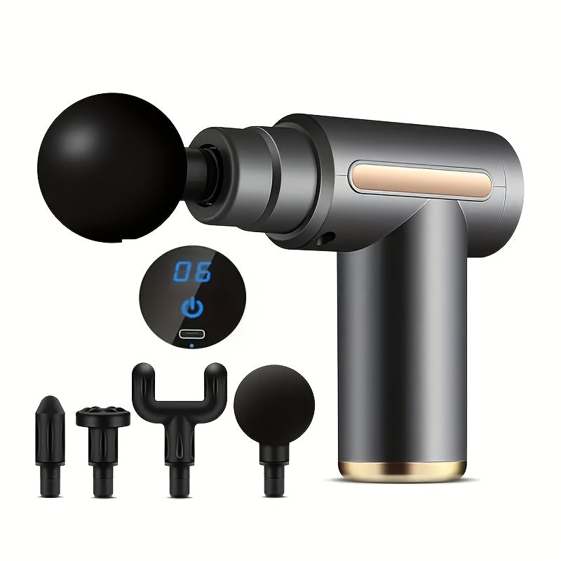 6pcs Portable Gun Set with LED Touchscreen And 4 Interchangeable Heads, USB Rechargeable Deep Tissue Vibration Massager for Sports, Fitness And - Ideal Gift for Men And Women: Lightweight Gun