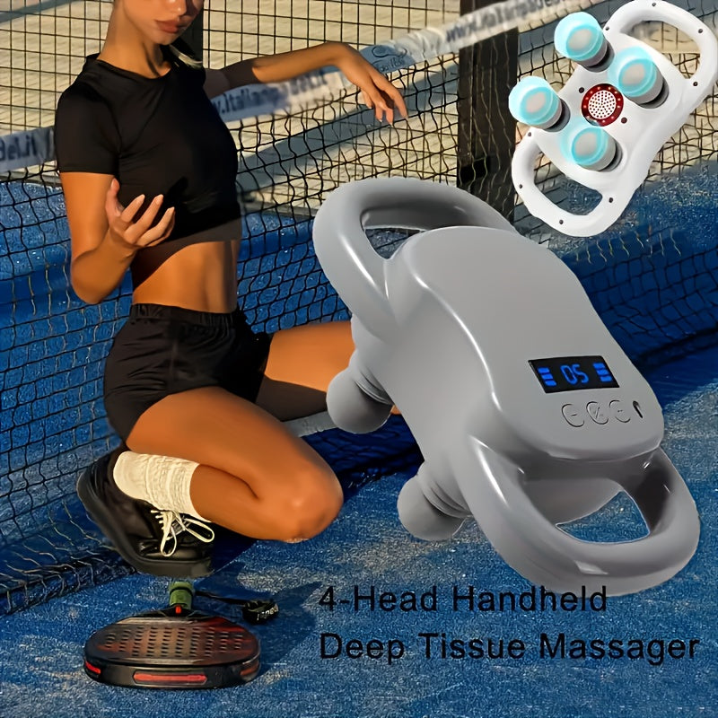 PORTABLE DEEP TISSUE MASSAGER: Percussion Massage Device, 4 Attachments for Relaxing Muscles in The Back, Legs, Neck, Shoulders, And Body, Perfect Gift for Loved Ones