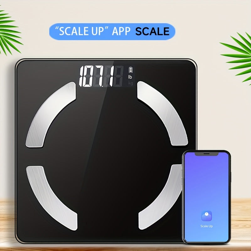 High-Precision Smart Bathroom Scale with HD Display, Capable of Measuring Up to 400 Lbs, Providing Data Analysis for BMI, Muscle, And Moisture Levels, And Connecting to a Mobile App.