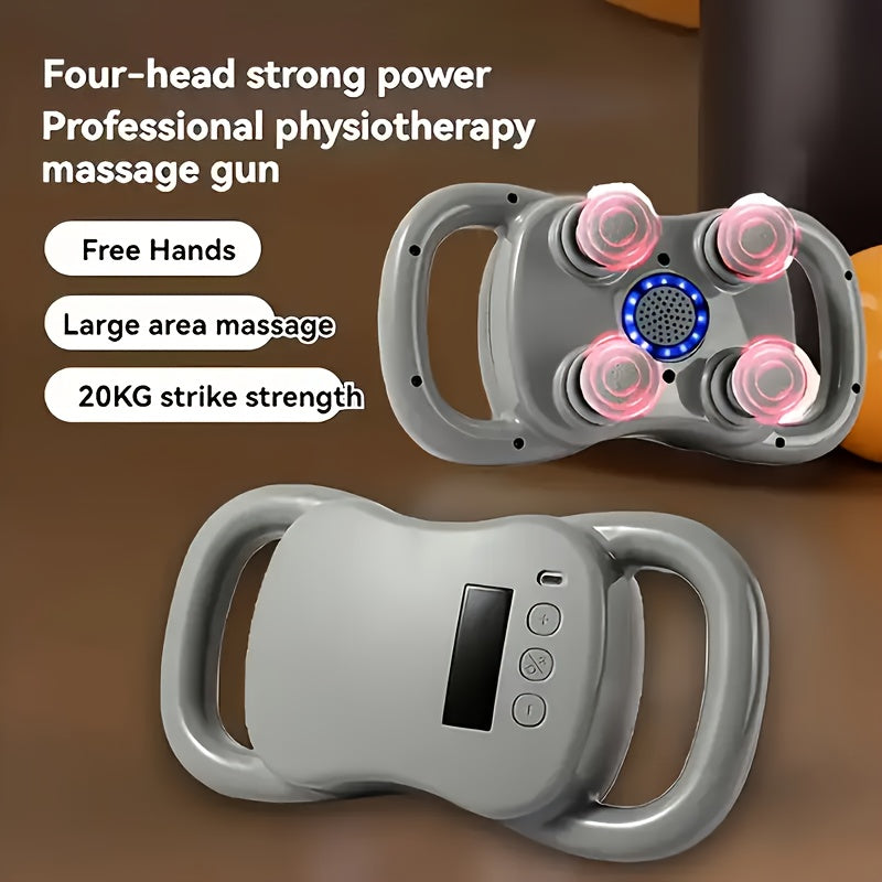 This Handheld Deep Tissue Massager Features a Four-Head Massage Gun with an Ergonomic Design, USB Power Supply, And ABS Material. It Has Adjustable Speeds And Is Suitable for Relaxing Various Body Parts Including The Feet, Legs, Waist, Back, And Neck.
