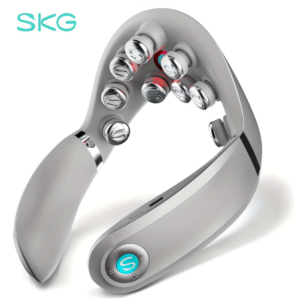 SKG Neck Massager with Heat Relax and Vibration, Portable Cordless Neck Massager, 9D Shiatsu Vibration and Deep Tissue Massage Shoulder Neck Massager, Electric Massager with 9 Tungsten Steel Massage Heads in Simulated Finger Shape, Suitable for