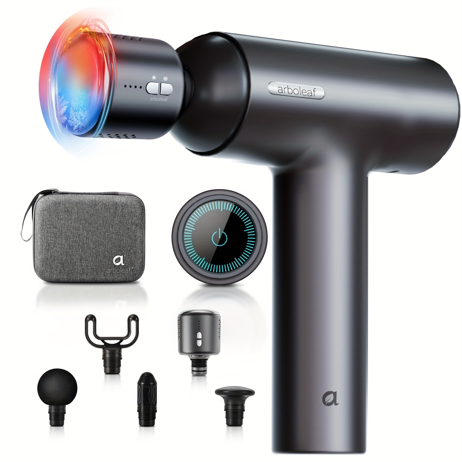 Arboleaf Hot & Cool Muscle Massage Gun, Large Percussion Massager With Heating & Cooling Heads, 5 Speed Levels For Deep Tissue Massager With 7 Attachments For Back Neck Shoulder Leg Relaxation, Touchscreen Power Switch Gift For Birthday & Christmas