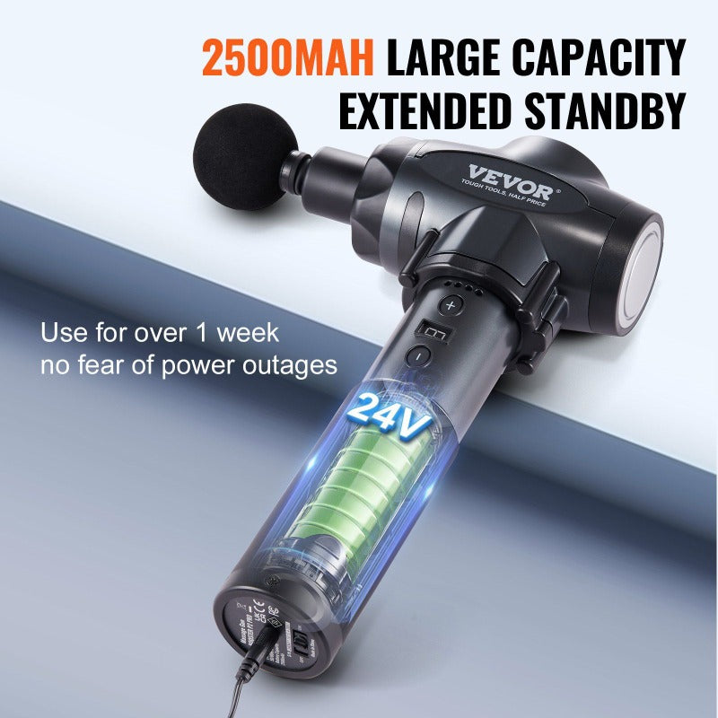 Massage Gun Deep Tissue with 9 Speed Levels and 6 Massage Heads 24V 2500mAh Batteries Percussion Muscle Massager for Athletes Handheld Electric Massage Gun for Pain Relief Muscle Relaxation