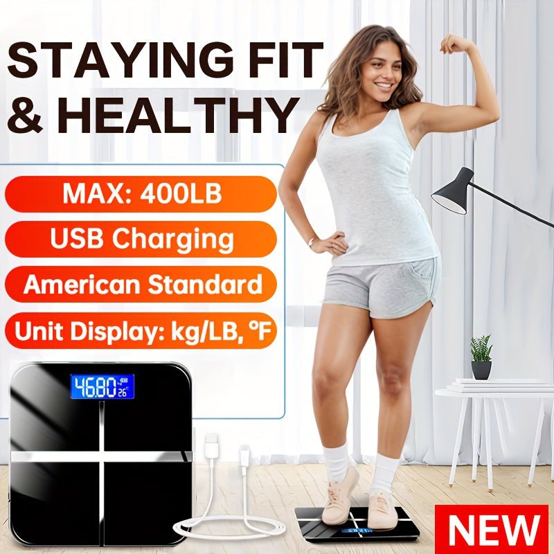 Upgraded Design, Enlarged Surface, 400 LB High-strength & High-precision Electronic Weight Scale, Smart Digital Bathroom Scale, Unlimited User, Automatic Recognition, HD LCD Display & Temperature Display, LB\u002FKG Multi-function Body Weighing Machine