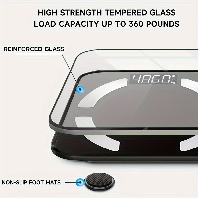 High-Precision Smart Bathroom Scale with HD Display, Capable of Measuring Up to 400 Lbs, Providing Data Analysis for BMI, Muscle, And Moisture Levels, And Connecting to a Mobile App.