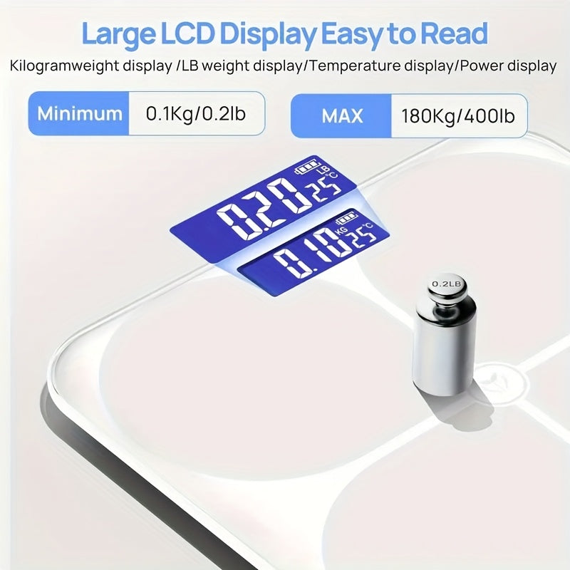 Smart Electronic Weight Scale Smart Electronic Weight Scale with LCD Display, Temperature Display, Maximum Weighing: 400 lbs (180 kg), Battery Powered, Flexible Switch lb\u002Fkg