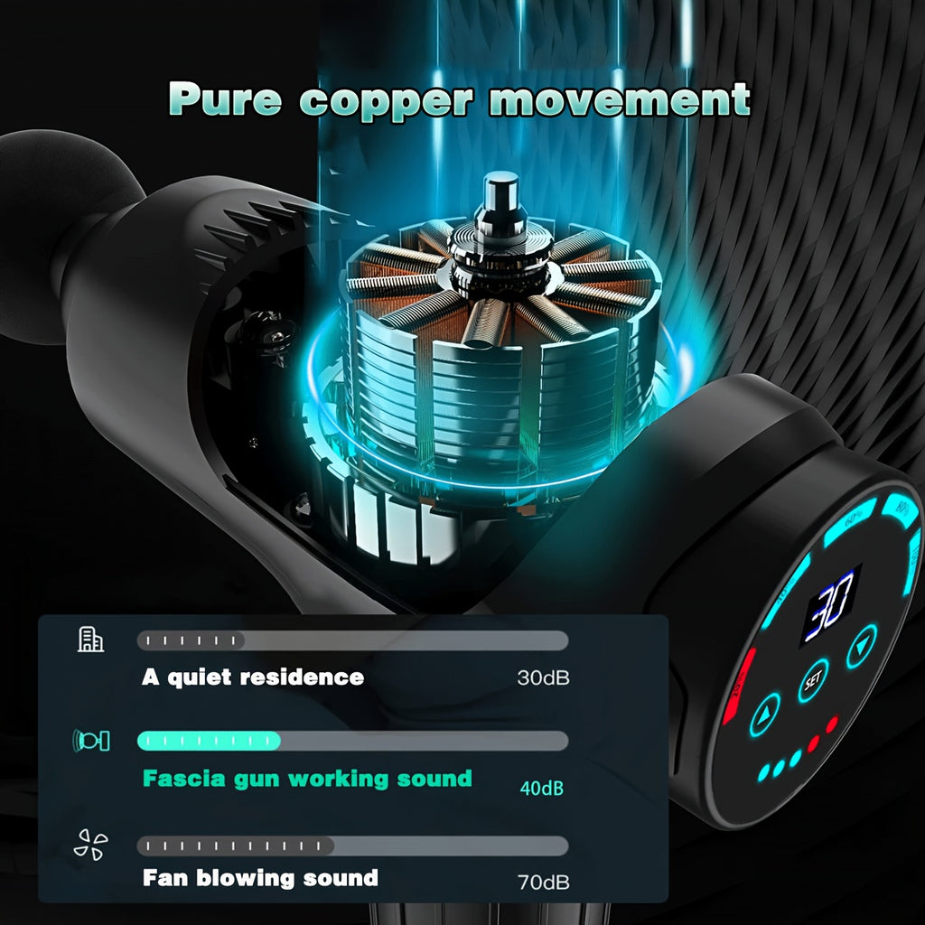 SORUDEL Deep Tissue Massage Gun, a Handheld Electric Muscle Massager, Rechargeable Fascia Gun, Equipped with 10 Professional-Grade Massage Heads, 30 Levels of Adjustable Intensity, High-Definition Touch LCD Screen, Pressure Sensing, And USB Fast Charging.