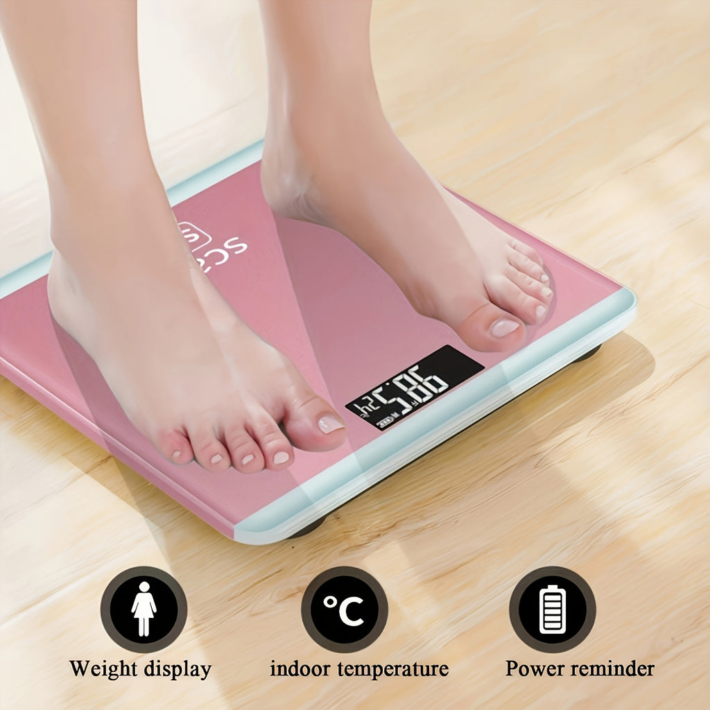1pc HOTU High-Precision Digital Bathroom Scale with LED Display, Body Weight Scale with kg\u002Flbs\u002FTare\u002FUnit Conversion, Low-Profile Pink & Design, - for Home, Bedside, Bathroom - \u002F Smart Scale