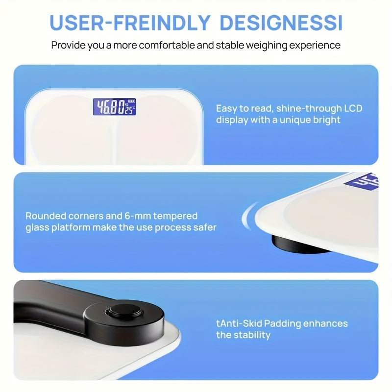 Smart Electronic Weight Scale Smart Electronic Weight Scale with LCD Display, Temperature Display, Maximum Weighing: 400 lbs (180 kg), Battery Powered, Flexible Switch lb\u002Fkg