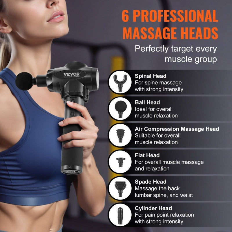 Massage Gun Deep Tissue with 9 Speed Levels and 6 Massage Heads 24V 2500mAh Batteries Percussion Muscle Massager for Athletes Handheld Electric Massage Gun for Pain Relief Muscle Relaxation