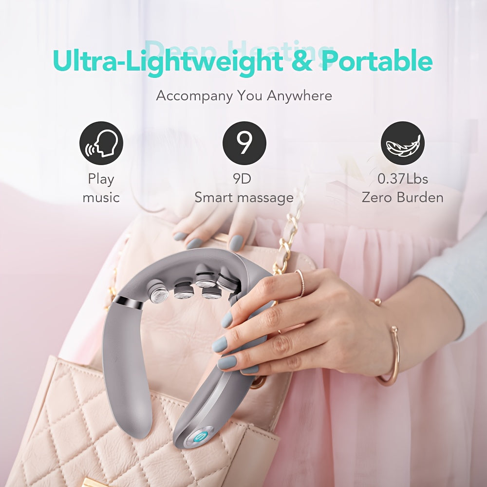 SKG Neck Massager with Heat Relax and Vibration, Portable Cordless Neck Massager, 9D Shiatsu Vibration and Deep Tissue Massage Shoulder Neck Massager, Electric Massager with 9 Tungsten Steel Massage Heads in Simulated Finger Shape, Suitable for