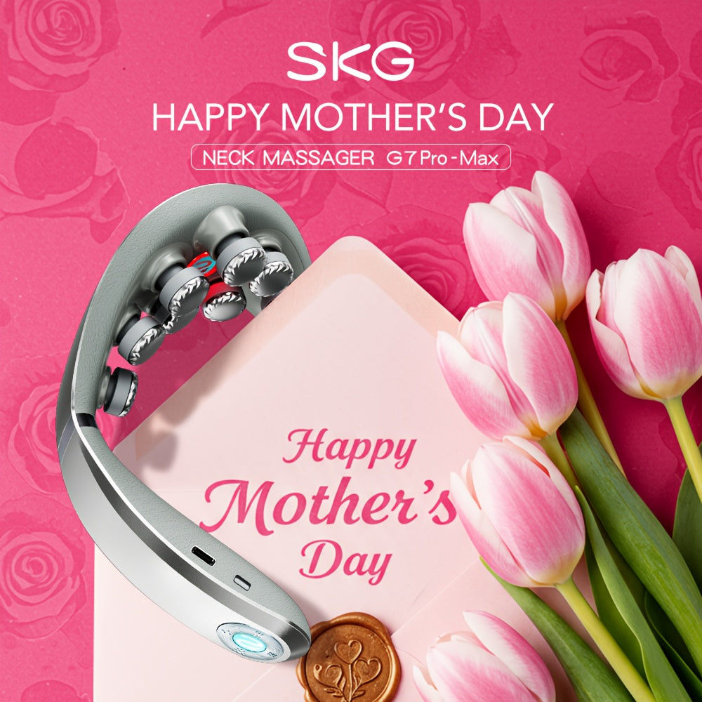 SKG Neck Massager with Heat Relax and Vibration, Portable Cordless Neck Massager, 9D Shiatsu Vibration and Deep Tissue Massage Shoulder Neck Massager, Electric Massager with 9 Tungsten Steel Massage Heads in Simulated Finger Shape, Suitable for