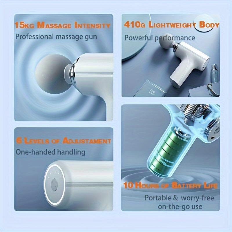 Small Portable Rechargeable Handheld Massage Gun, High Intensity Vibration and Knocking to Relax Deep Muscles, with 4 Massage Heads, Multi-speed Adjustable, Suitable for Men and Women, for Whole Body