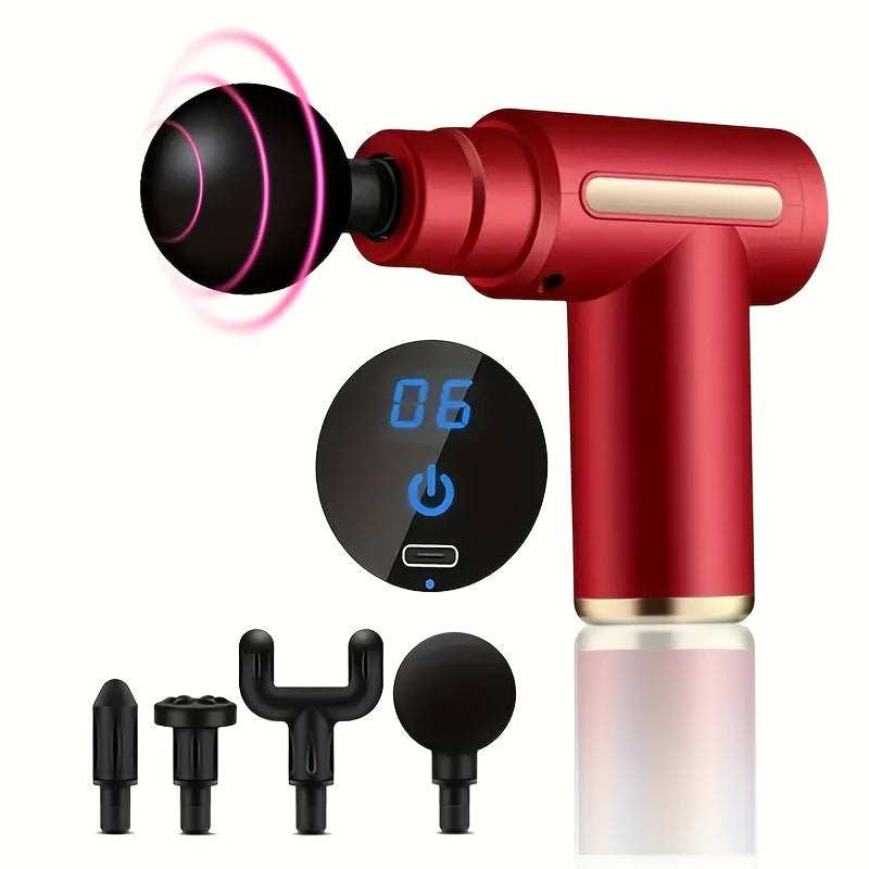 6pcs Portable Gun Set with LED Touchscreen And 4 Interchangeable Heads, USB Rechargeable Deep Tissue Vibration Massager for Sports, Fitness And - Ideal Gift for Men And Women: Lightweight Gun
