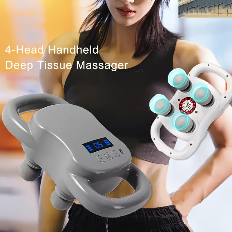 PORTABLE DEEP TISSUE MASSAGER: Percussion Massage Device, 4 Attachments for Relaxing Muscles in The Back, Legs, Neck, Shoulders, And Body, Perfect Gift for Loved Ones