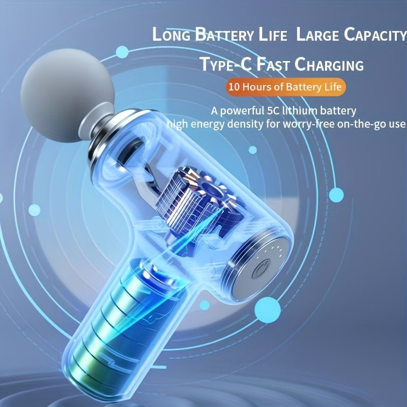 Small Portable Rechargeable Handheld Massage Gun, High Intensity Vibration and Knocking to Relax Deep Muscles, with 4 Massage Heads, Multi-speed Adjustable, Suitable for Men and Women, for Whole Body