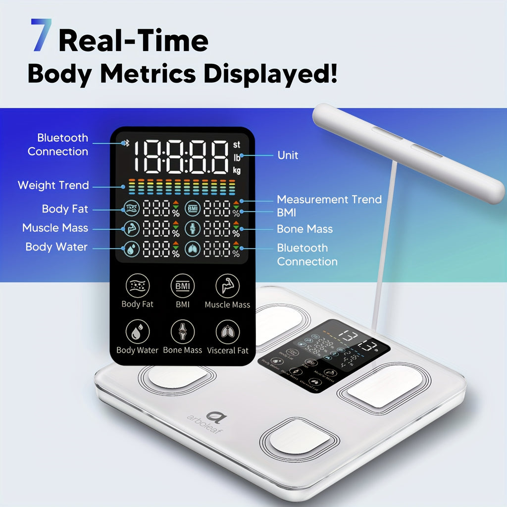 Arboleaf Smart Body Fat Scale With Sensory Handle-8-Electrode High Precision Body Composition Monitor With 26 Metrics, Large LED Display, BMI, Muscle & Fat Measurement, Compatible For Apple Health And Android Health, Suitable For Gym And Home Use