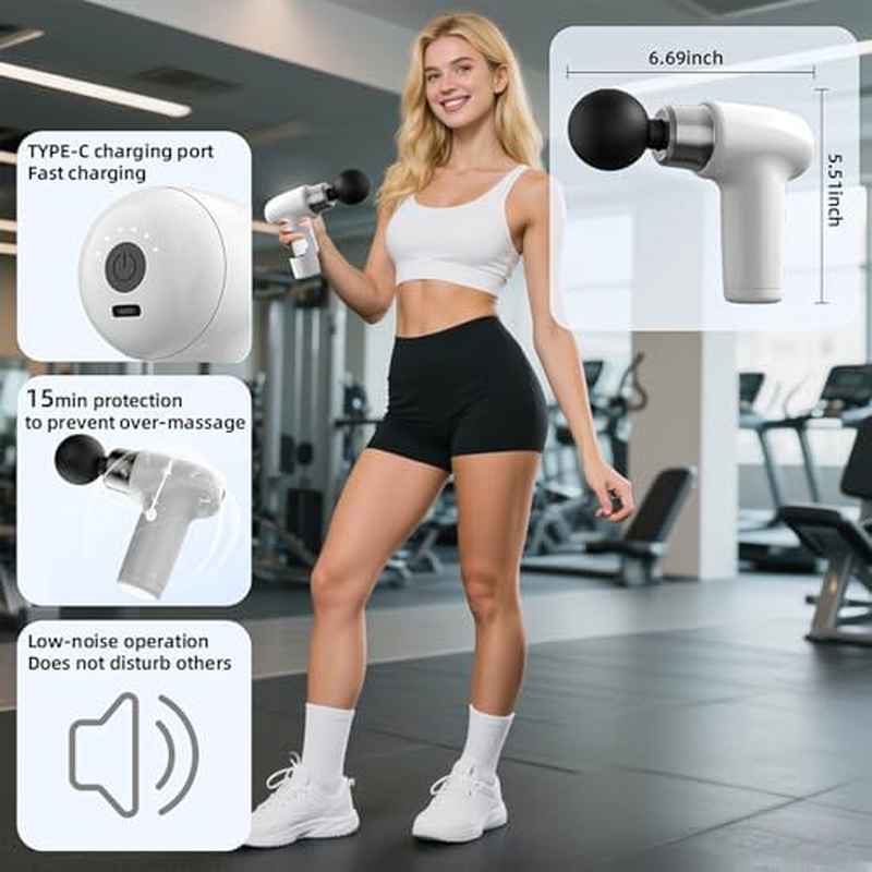 Fascia Gun - Neck Muscle Massager, Smart Frequency Conversion Heads, Compact for Deep Tissue, Portable for Gym Users (White)