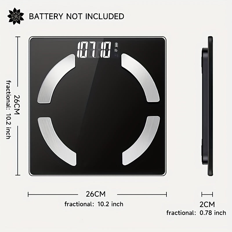 High-Precision Smart Bathroom Scale with HD Display, Capable of Measuring Up to 400 Lbs, Providing Data Analysis for BMI, Muscle, And Moisture Levels, And Connecting to a Mobile App.