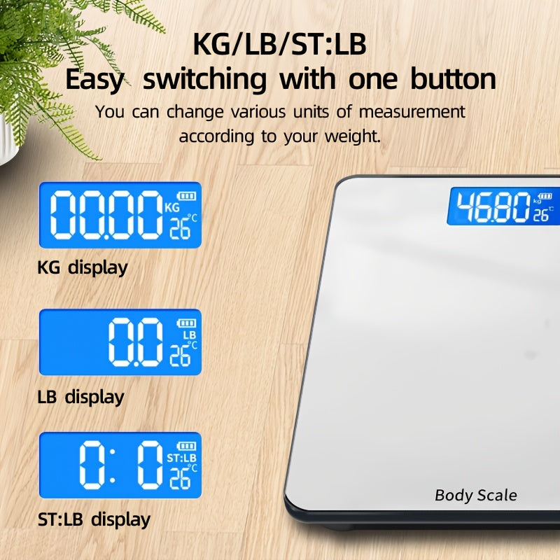 Smart Bathroom Scale with Backlit LCD Display, High-Precision 4-Sensor Digital Body Weight Scale, AAA Battery Operated (Not Included), Accurate Weight Tracking for Home Use